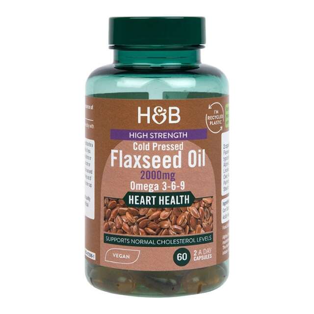 Holland & Barrett Vegan High Strength Flaxseed Triple Omega 3-6-9 Oil 2000mg 60 Capsules - 1