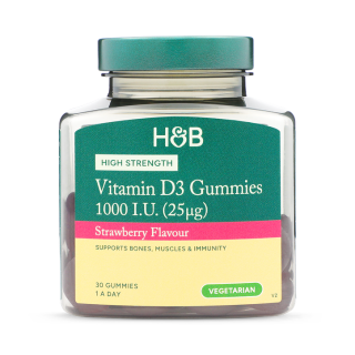 Holland & Barrett Vitamin D 1000 IU 25ug Strawberry Flavour 30 Gummies