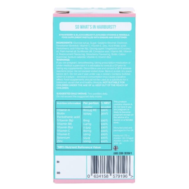 Hairburst Chewable Hair Vitamins 30 Day Supply 60 Pastilles - 2