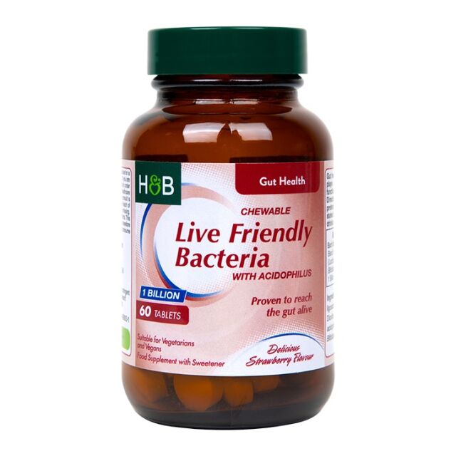 Holland & Barrett Live Friendly Bacteria Strawberry Flavour 60 Chewable Tablets - 1