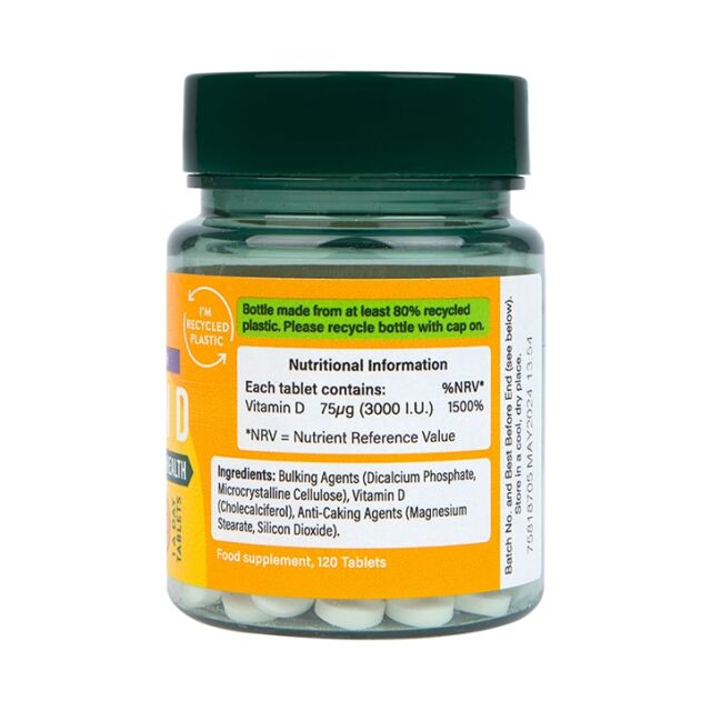Holland & Barrett Vitamin D 3000 I.U. 75ug 120 Tablets - 3