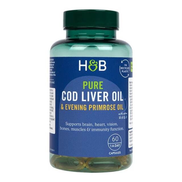Holland & Barrett Pure Cod Liver Oil with Evening Primrose Oil 500mg 60 Capsules - 1