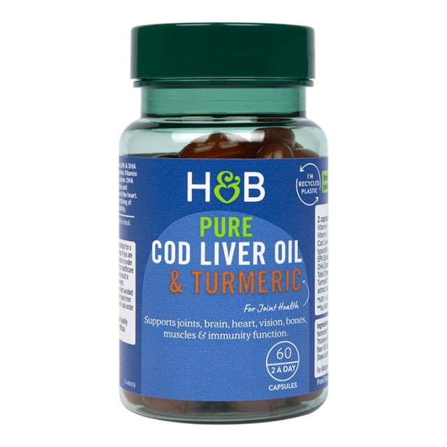 Holland & Barrett Pure Cod Liver Oil & Turmeric 500mg 60 Capsules - 1