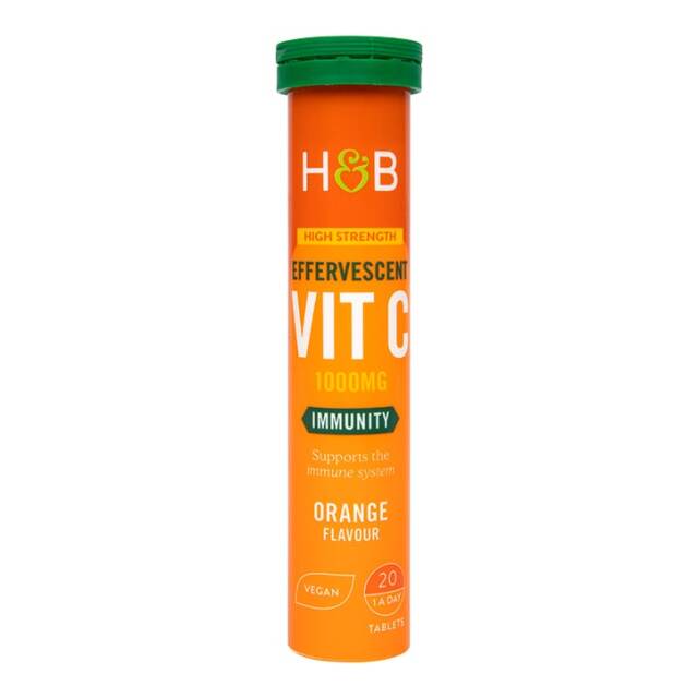 Holland & Barrett High Strength Effervescent Vit C 1000mg Orange Flavour 20 Tablets - 1