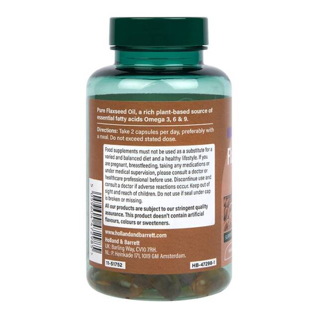 Holland & Barrett Vegan High Strength Flaxseed Triple Omega 3-6-9 Oil 2000mg 60 Capsules - 4