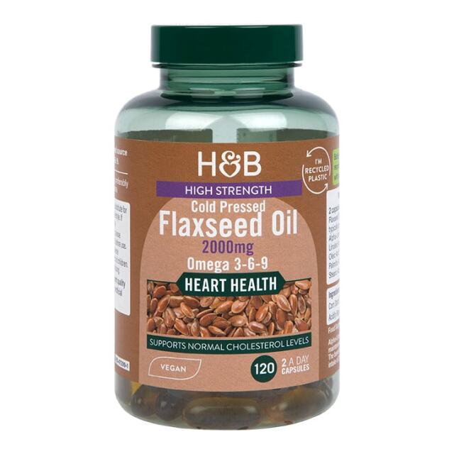 Holland & Barrett Vegan High Strength Flaxseed Triple Omega 3-6-9 Oil 2000mg 120 Capsules - 1