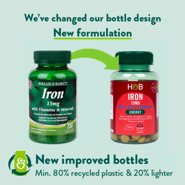 Holland & Barrett Iron + B Vits, Vit C & Minerals 15mg 180 Tablets - 2