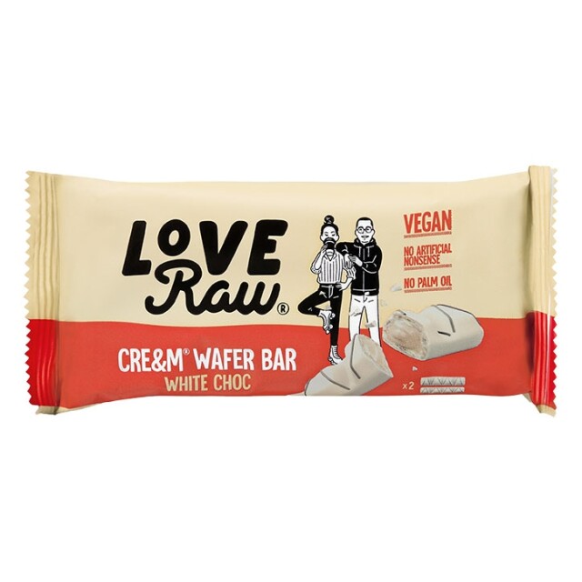 Love Raw 2 Vegan White Chocolate Cre&m Wafer Bars 44g - 1
