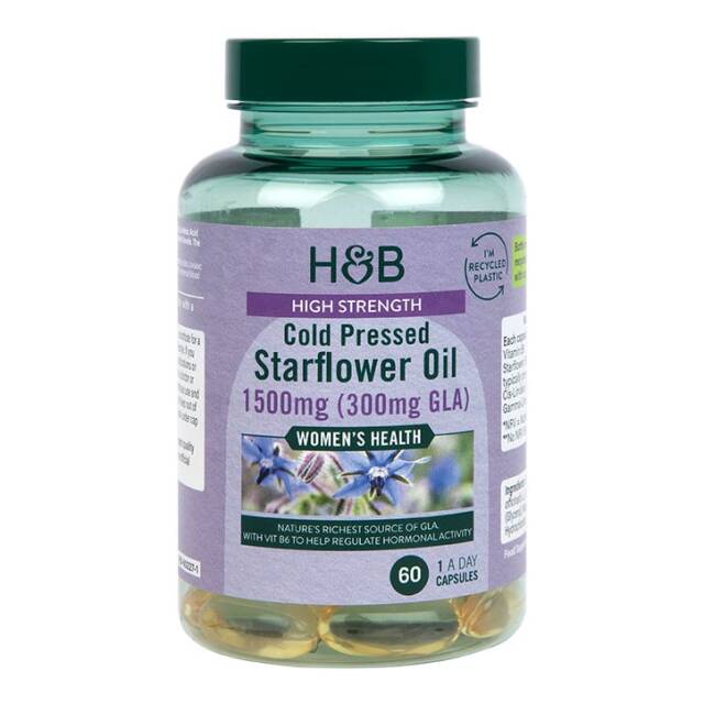 Holland & Barrett High Strength Cold Pressed Starflower Oil 1500mg 60 Capsules - 1