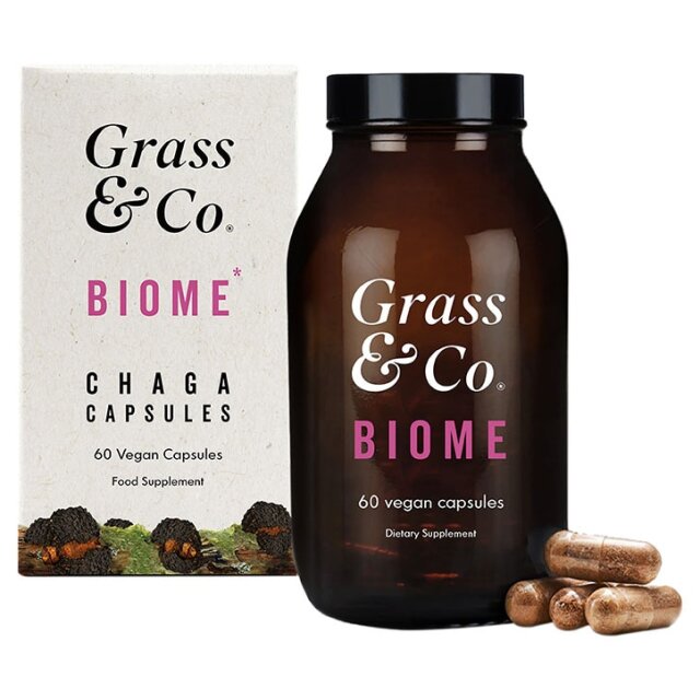 Grass & Co. BIOME Chaga Mushrooms with Curcumin + Ginger 60 Vegan Capsules - 1