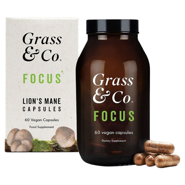 Grass & Co. FOCUS Lion's Mane Mushrooms with Ginseng + Omega-3 60 Vegan Capsules - 1
