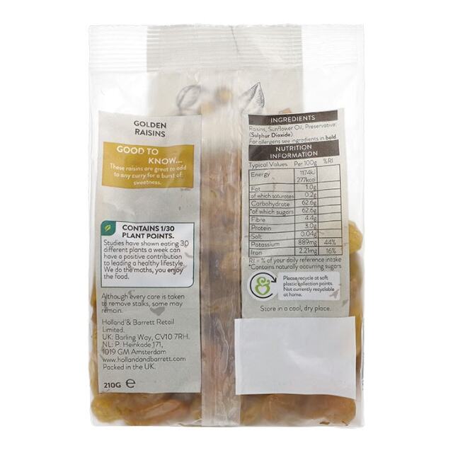 Holland & Barrett Golden Raisins 210g - 2