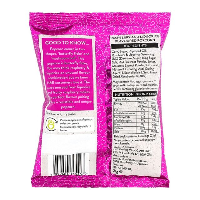 Holland & Barrett Popcorn Raspberry & Liquorice 21g - 4