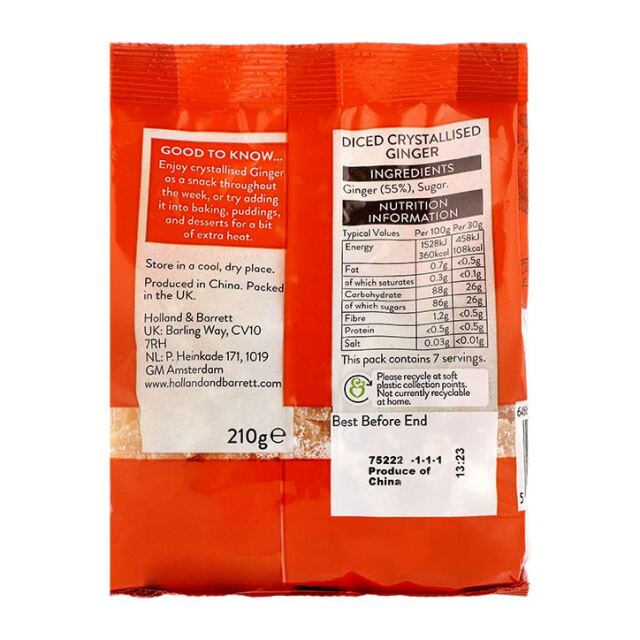 Holland & Barrett Diced Crystallised Ginger 210g - 4