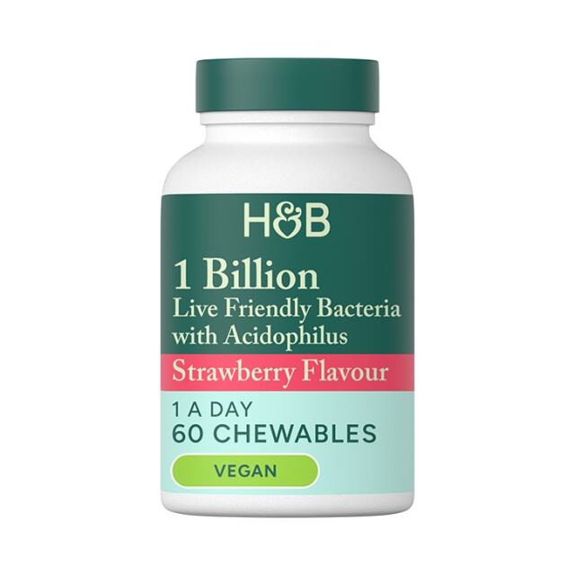 Holland & Barrett Live Friendly Bacteria Strawberry Flavour 60 Chewable Tablets - 1