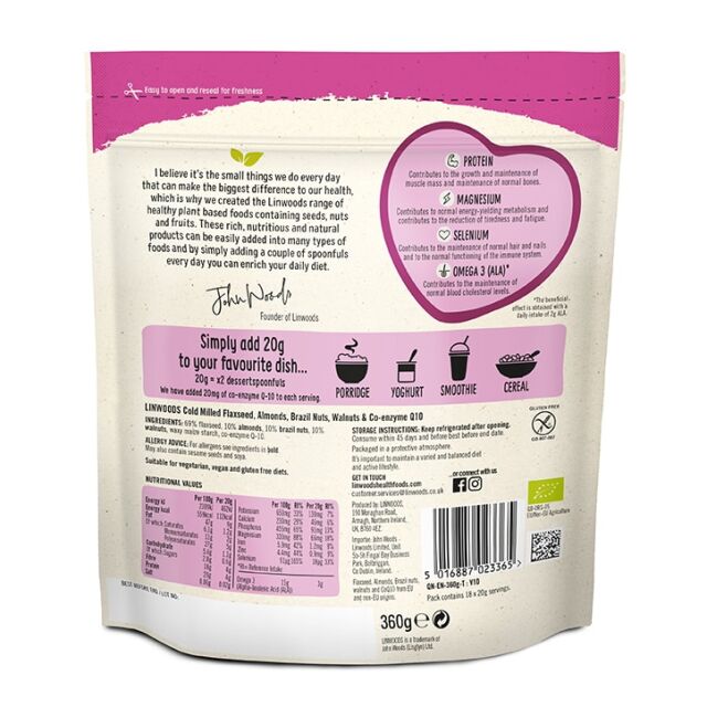 Linwoods Milled Flaxseed, Almonds, Brazil Nuts, Walnuts & Q10 360g - 2