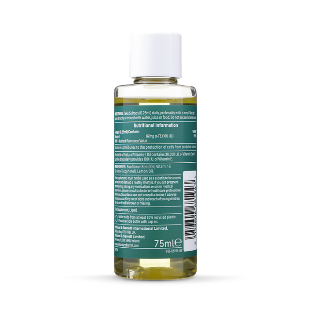 Holland & Barrett High Strength Natural Vitamin E Oil Lemon Flavour 75ml - 2