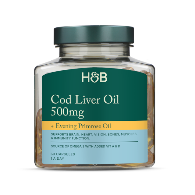 Holland & Barrett Pure Cod Liver Oil with Evening Primrose Oil 500mg 60 Capsules - 2