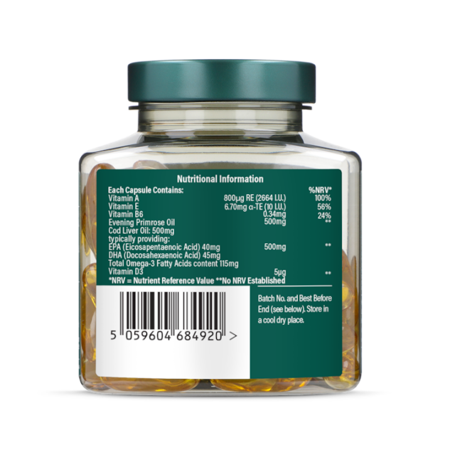 Holland & Barrett Pure Cod Liver Oil with Evening Primrose Oil 500mg 60 Capsules - 3