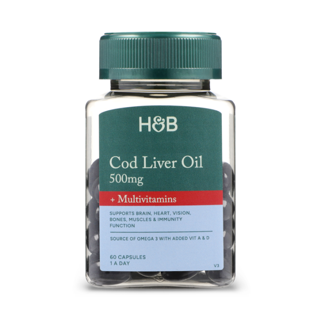 Holland & Barrett Pure Cod Liver Oil & Multivitamins 500mg 60 Capsules - 2