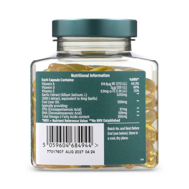 Holland & Barrett Pure Cod Liver Oil & Garlic 60 Capsules - 2