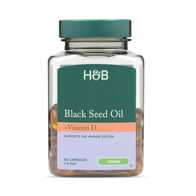 Holland & Barrett Black Seed Oil + Vit D 60 Capsules