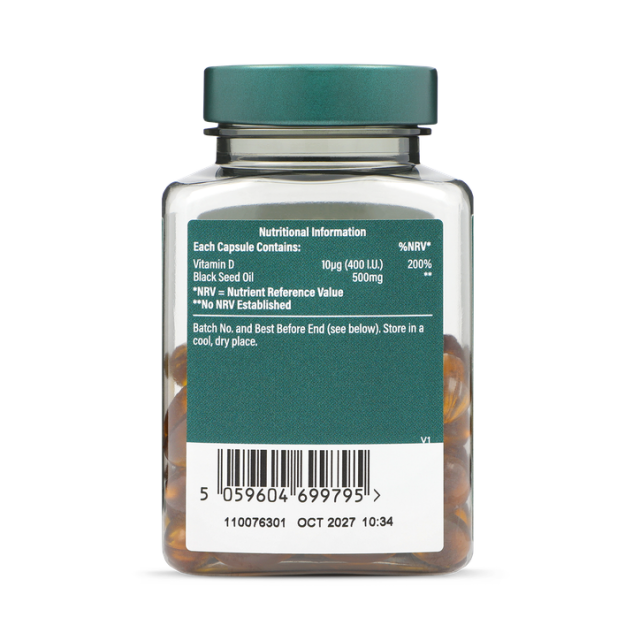 Holland & Barrett Black Seed Oil + Vit D 60 Capsules
