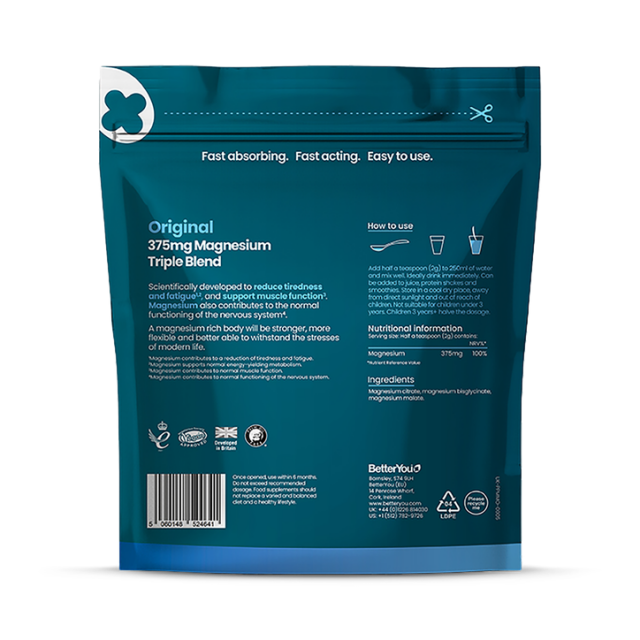 BetterYou Magnesium Max Original Magnesium Triple Blend Powder Drink Mix 120g - 2