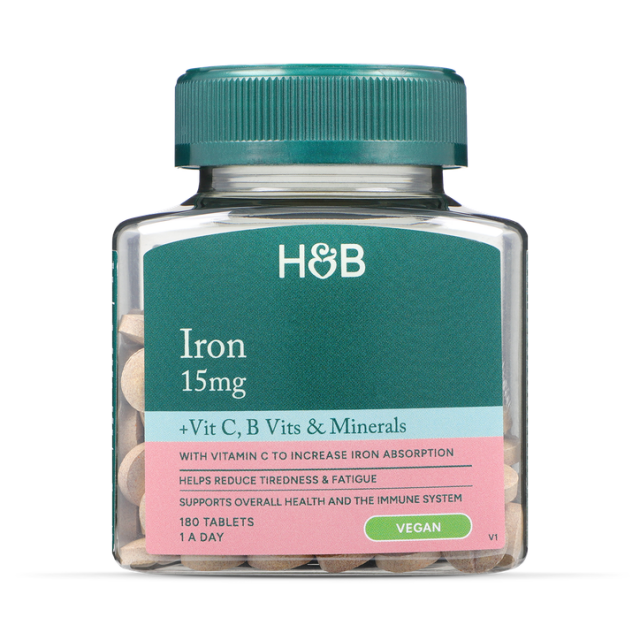 Holland & Barrett Iron + B Vits, Vit C & Minerals 15mg 180 Tablets - 1